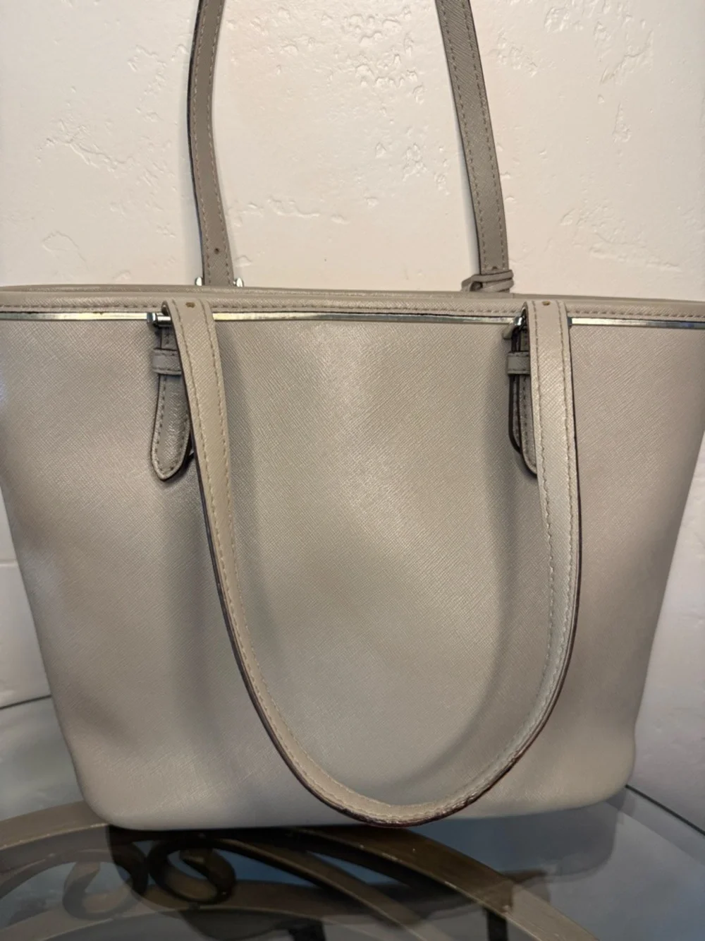 Michael Kors Taupe Saffiano Leather Tote with MK Charm - Picture 3 of 5